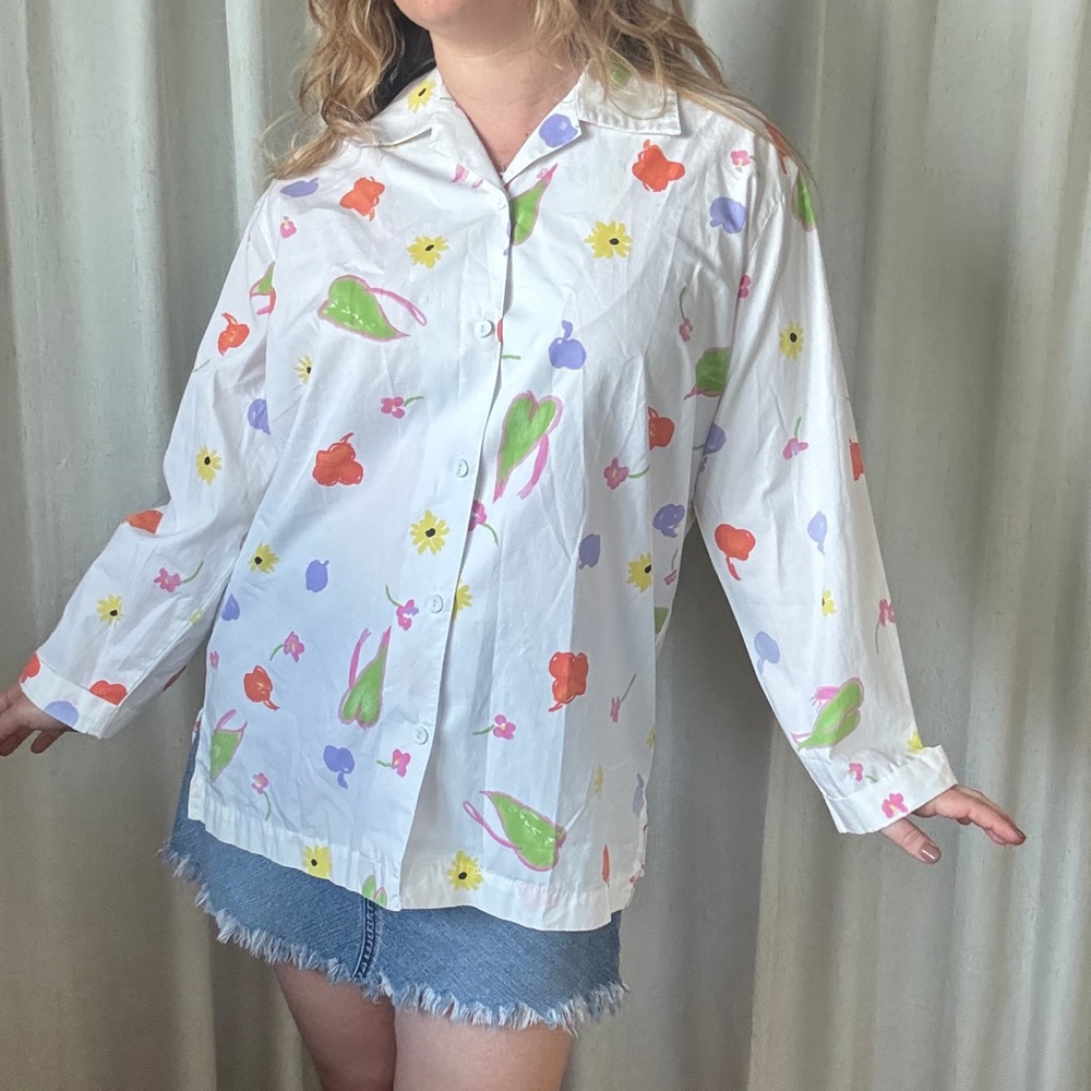Ken Done Button Up Sleep Shirt Art Wear Hand Painted Print Australia Deadstock